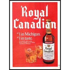 1985 Royal Canadian Whisky Whiskey Vintage Print Ad On the Rocks Bar Wall Art